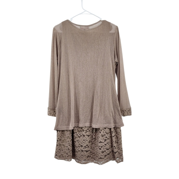 Pretty Angel Women's Linen Blend Lagenlook Lace Detailing Mini Dress - M - Picture 4 of 7